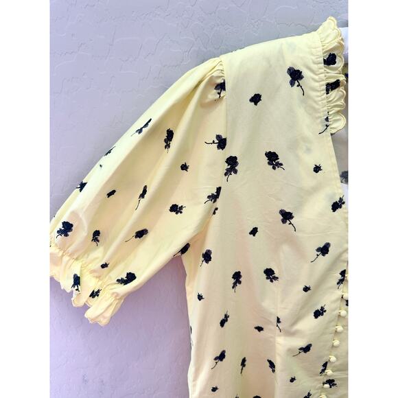 CRAS | Tuva Yellow Floral Ruffle Button Midi Dress NWT | Medium - Picture 3 of 10